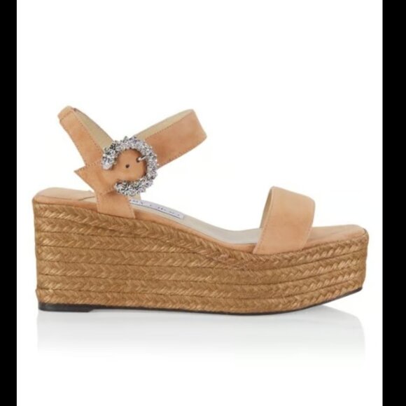 Jimmy Choo Mirabelle 70 Crystal Embellished Suede Espadrille Wedge Sandals 39 - Picture 10 of 10